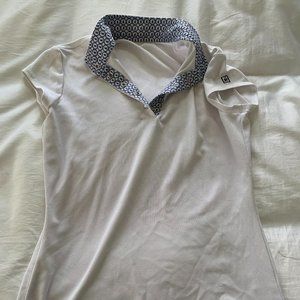 White Riding Show Top, Short Sleeved, with Blue Trim